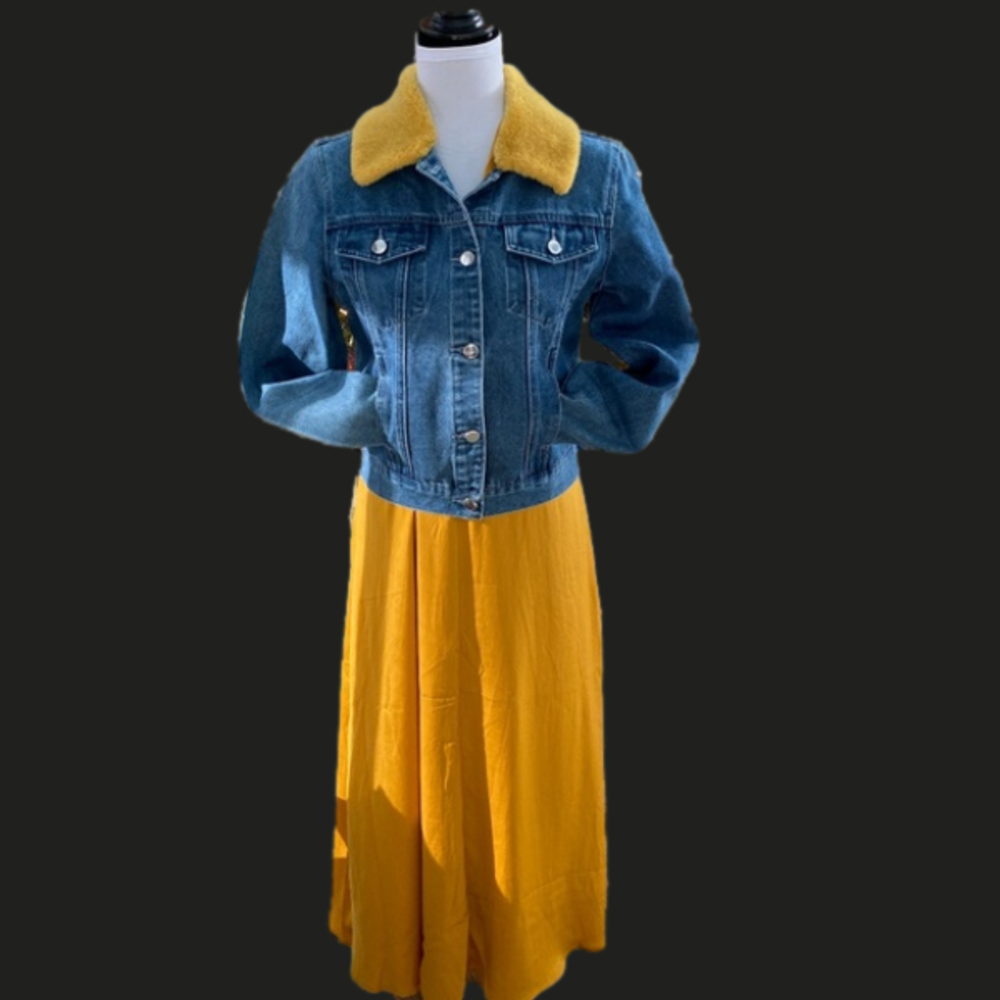 Samantha Sipos BABE Faux Fur Collar Denim Jacket EUC - Picture 14 of 14